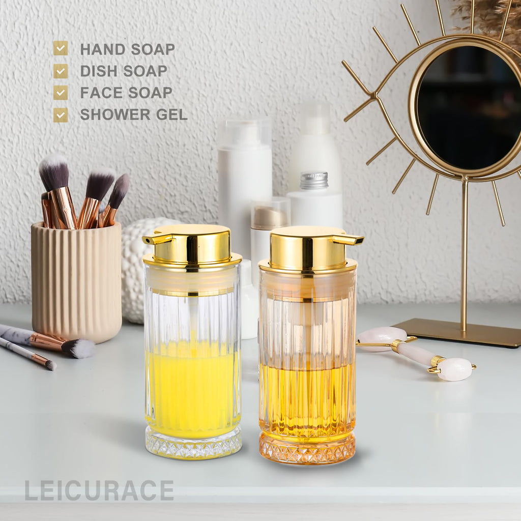 LEICURACE Glass Foam Soap Dispenser, Refillable Faming Dispenser with Gold Pump, Foam Hand Soap Dispenser for Bathroom Kitchen, Home Decor （Foam Type/Gold）