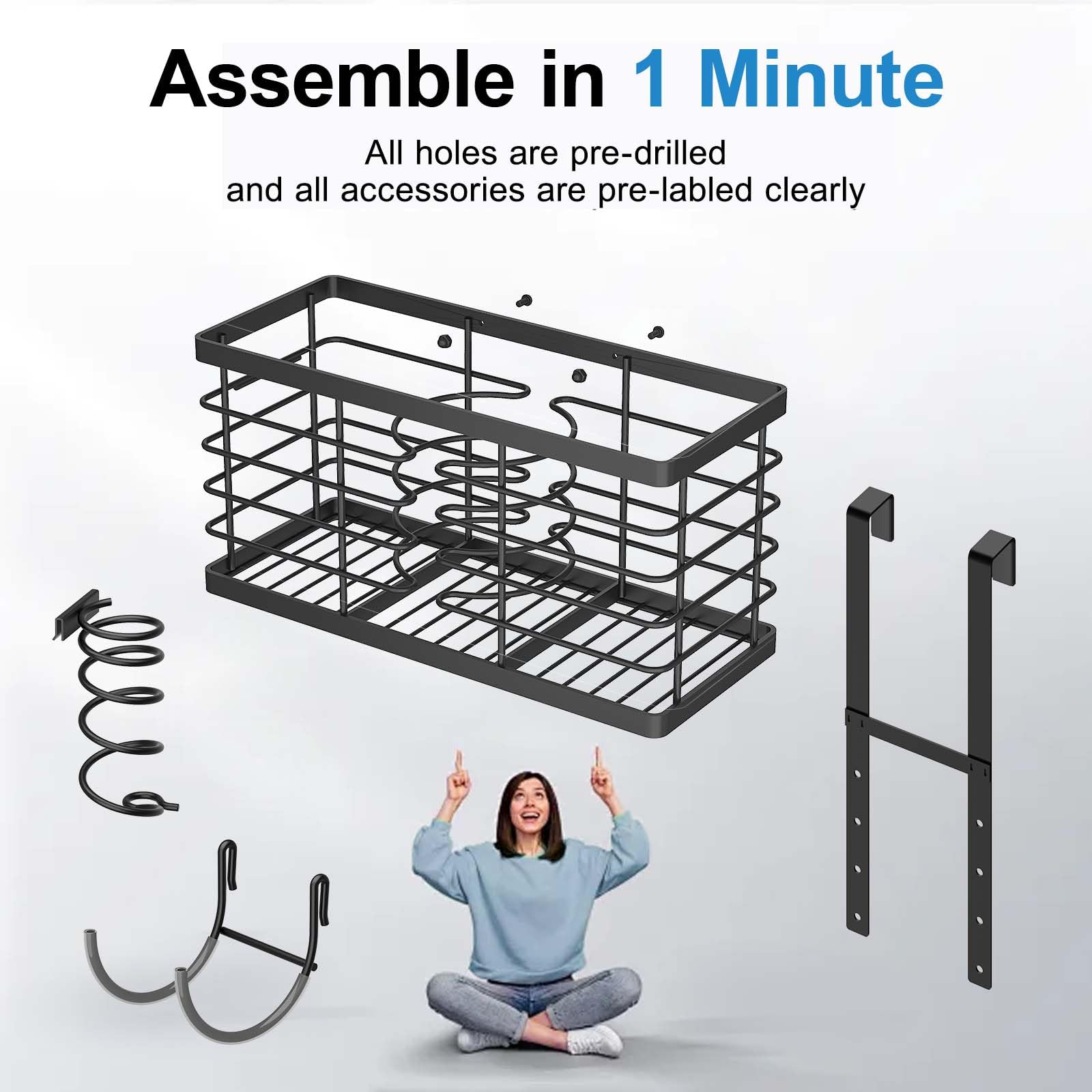 2026 Upgraded 3-in-1 Universal Hair Tool Organizer, XL Size, Black
