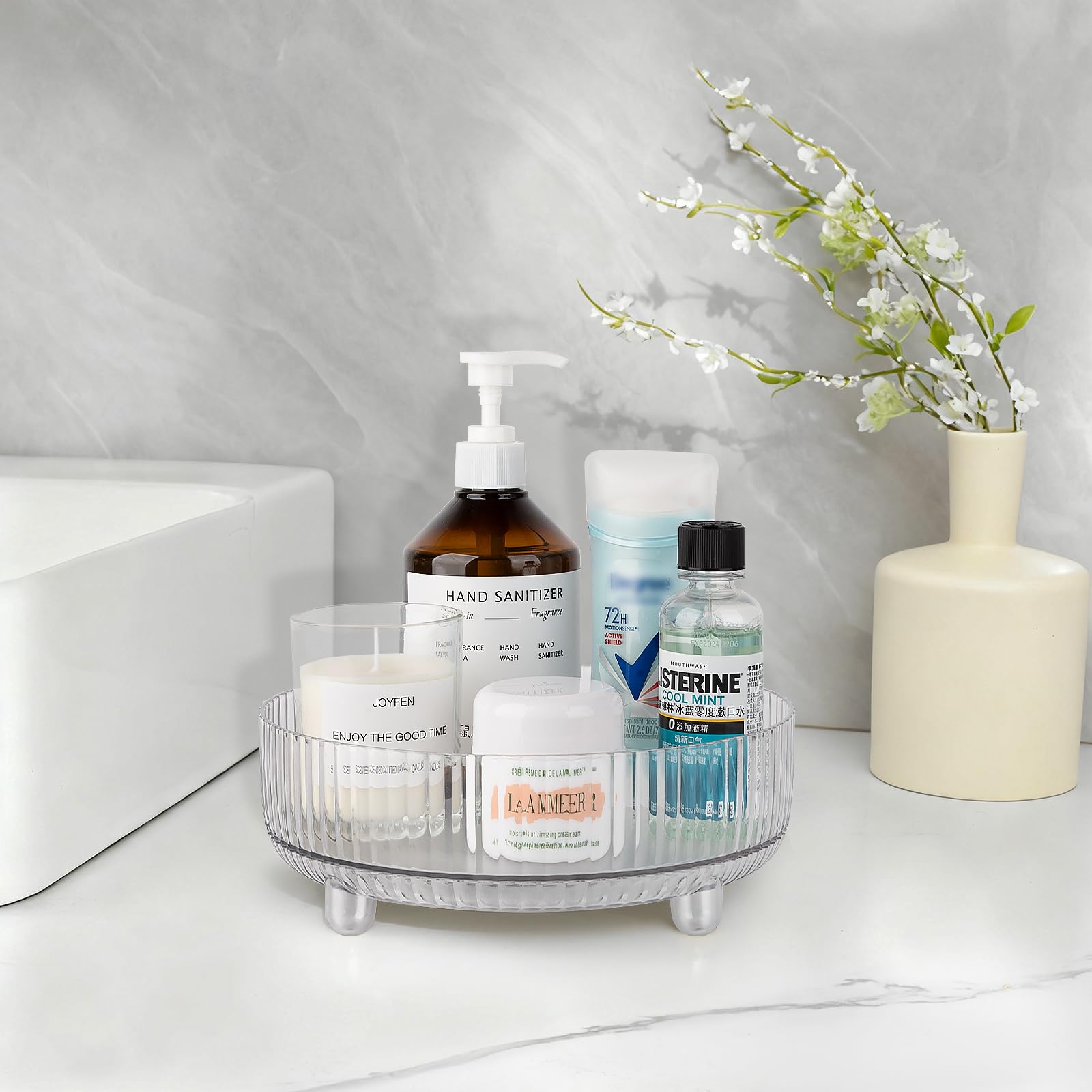 360 Rotating Makeup Organizer Perfume Tray Skincare Holder, Small Clear