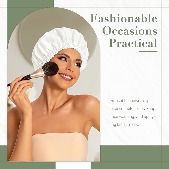 Edoneery Reusable Shower Caps for Women, Waterproof Long Hair Bonnet