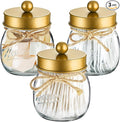 SheeChung 3Pack Warm Golden Undertones Bathroom Decor, Cotton Swab Holders, Bathroom Container Set, Restroom Decor for Cotton Round Pads, Balls, Floss Pick - Brushed Gold