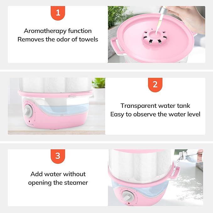 TASALON Pink Hot Towel Steamer for Facials, 5-Min Quick Heating Towel Warmer Machine, Portable Spa Salon Equipment with Aromatherapy for Massage