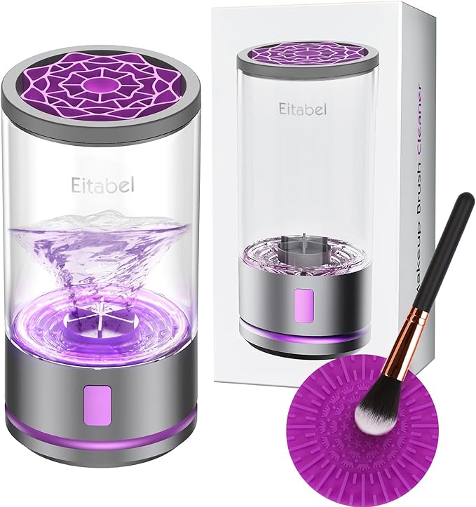 EITABEL Makeup Brush Cleaner Machine, 2 in 1 Makeup Brush Cleanser & Washer, 7000 RPM High-Speed Deep Cleaning, Portable Automatic Cosmetic Brush Cleaner for Foundation Brush Sponge, Gray