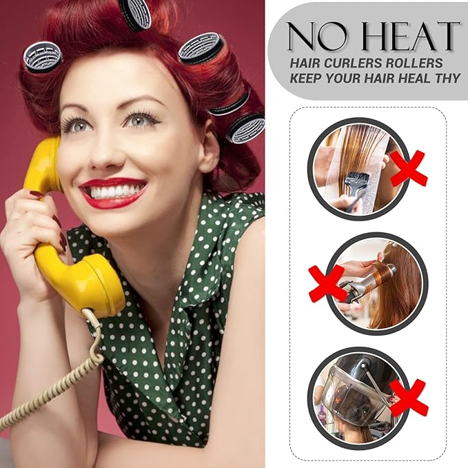 Hair Curlers Rollers, 12Pcs Hair Rollers Hair Curlers Self Grip Holding Rollers with 12 Pcs Hair Clips for Long Medium Short Thick Fine Thin Hair Bangs Volume