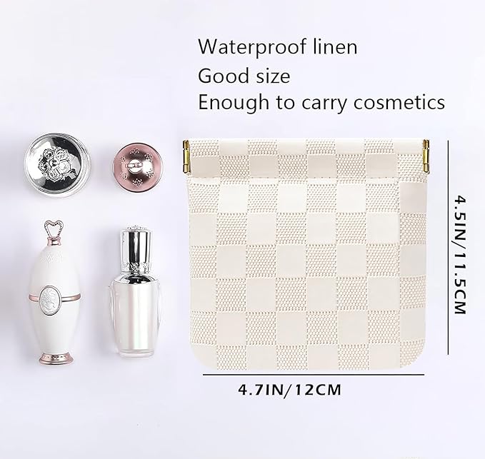 HIGH FIT Leather Pocket Cosmetic Bag for Purse,Coin Purse Lipstick Cosmetic Accessories Organizer, Travel Kit Storage Pouch,Waterproof Portable No Zipper Self-closing (Pink+White/Small)