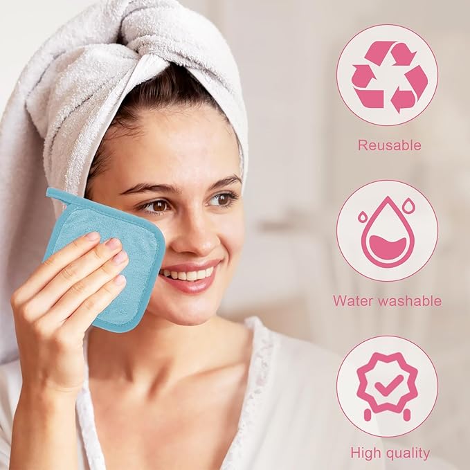Puomue Makeup Remover Cloth 12 Pack, Ultra Soft and Reusable Microfiber Makeup Remover Towels for All Skin Types, Perfect Face Towels for Women, 6 Inch X 6 Inch, Multicolor