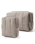 BAGSMART Makeup Bag Duo Set, Puffy Padded Travel Cosmetic Organizer with Slip-in Pockets, Large Toiletry Bag & Small Purse Pouch, Travel Essentials for Women, Greige