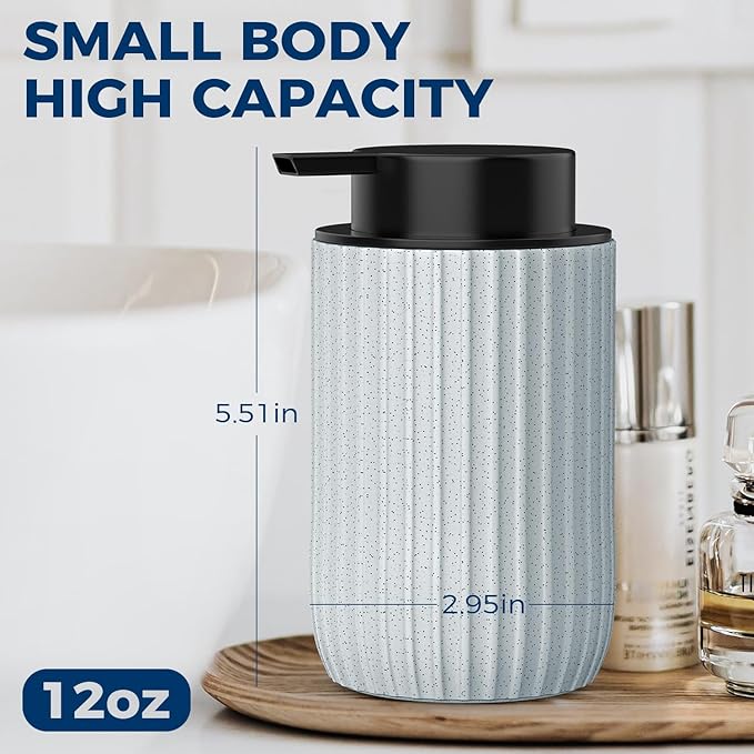 POSOSTO Ceramic Foaming Hand Soap Dispenser，12 oz Bathroom Soap Dispensers， Lotion Dispenser for Kitchen, Refillable Matte Streaks Soap Dispenser with Large Pump (Blue)