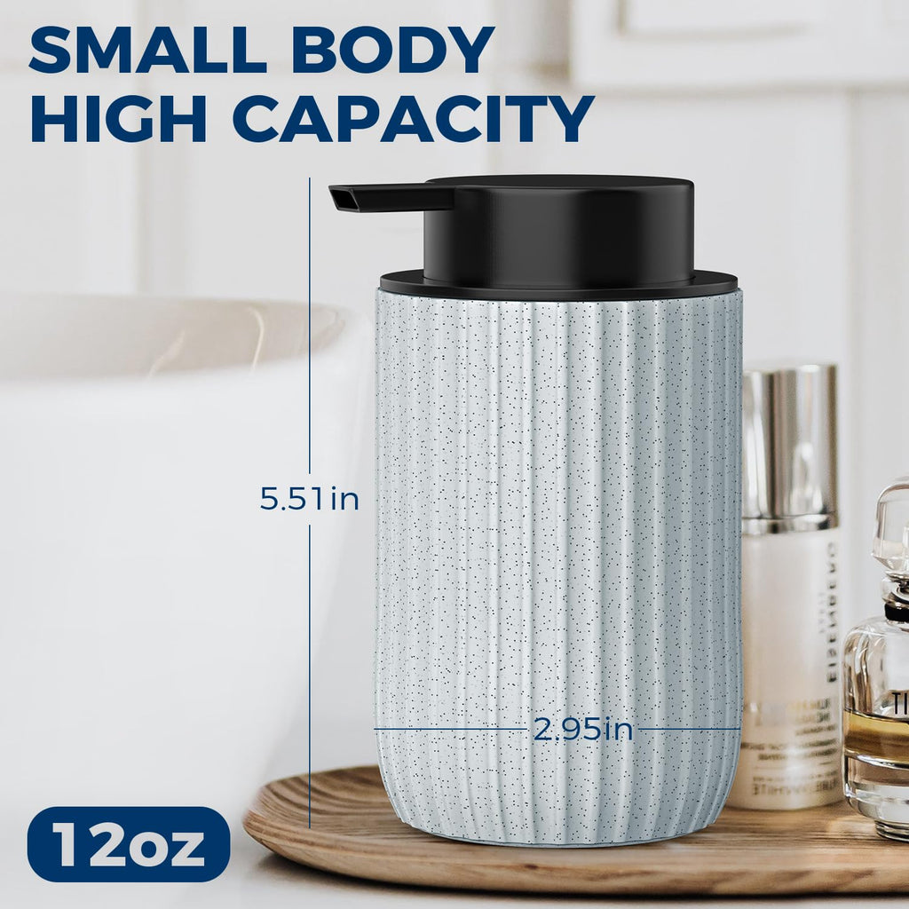 POSOSTO Ceramic Foaming Hand Soap Dispenser 2Pack，12 oz Bathroom Soap Dispensers， Lotion Dispenser for Kitchen, Refillable Matte Streaks Soap Dispenser with Large Pump (Blue-2Pack)
