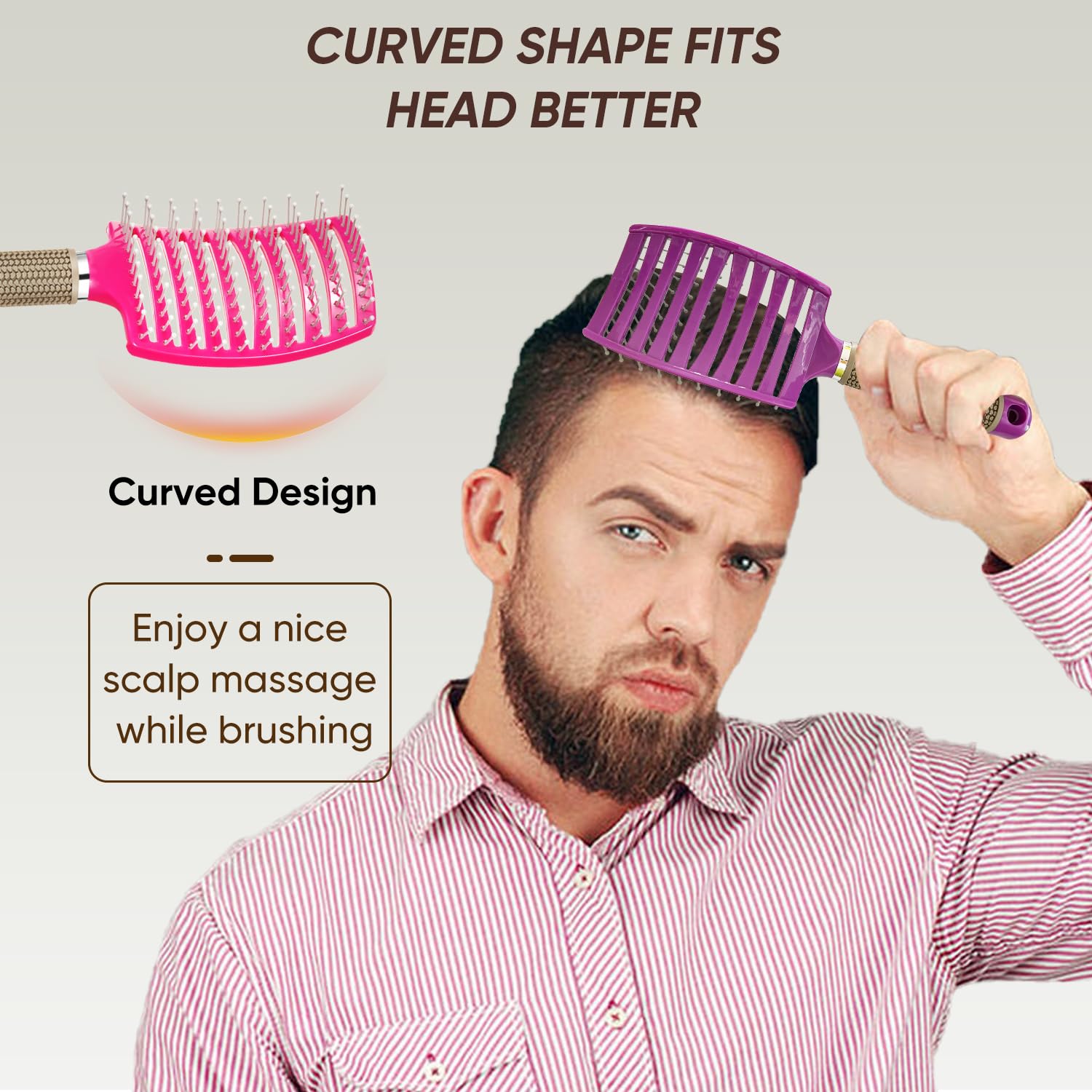 Kertiberif 2 Pack Curved Vented Detangling Brush for Wet and Dry Hair, Paddle Styling Hair Brush for Faster Blow Drying, Detangler Brush for Women Men Curly Thick Hair