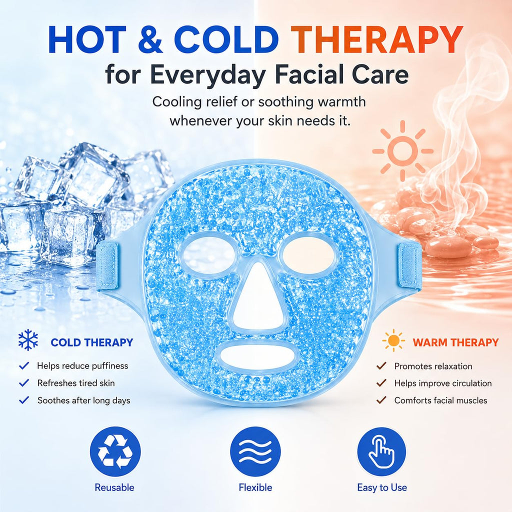 QIURUNMA Cold Face Eye Mask Ice Pack Reduce Facial Puff, Dark Circles, Gel Beads Hot Heat Cold Compress Pack, Face SPA for Woman Sleeping, Pressure, Headaches (Blue(jade Roller+face Mask))