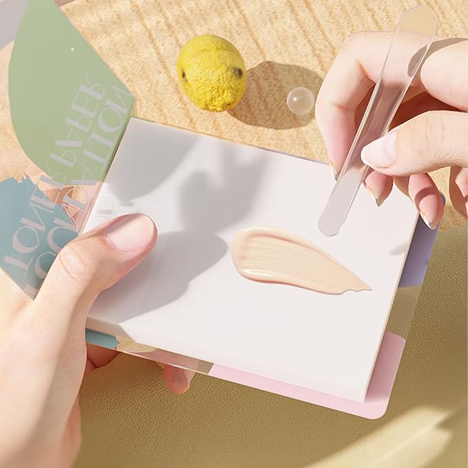 Nurnesy 200 Disposable Nail Art Cosmetic Palette Paper Makeup Mixing Sheets 2 Sticks for Beauty Nail Salon Home Use