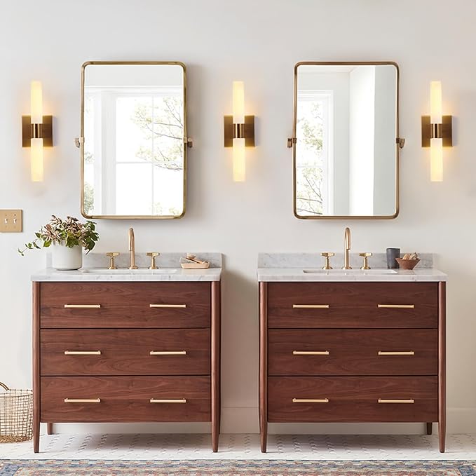 Modern Wall Sconces, Set of 2 Brushed Brass Gold, Frosted Glass Shade, Indoor Wall Mounted Lights, Bathroom Sconces, 36 cm, for Bedroom Wall Lamp