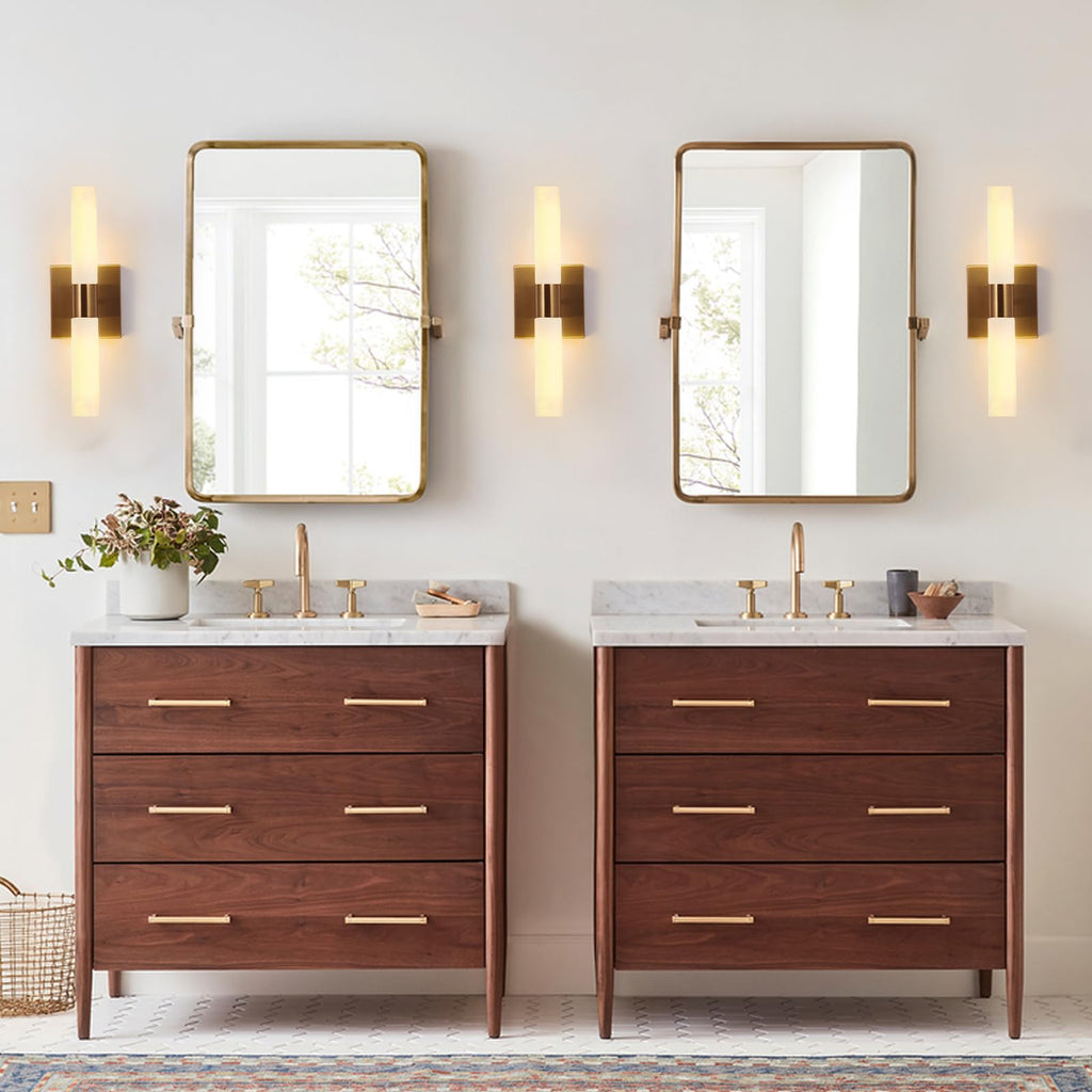 KUZZULL Modern Wall Sconces, Set of 2 Brushed Brass Gold, Frosted Glass Shade, Indoor Wall Mounted Lights, Bathroom Sconces, 36 cm, for Bedroom Wall Lamp