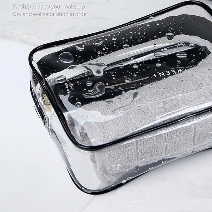 Tergy 20 Packs Clear Cosmetics Bags for Women Men Waterproof Toiletry Bags PVC Makeup Bags Organizer Case with Zipper for Travel Bathroom (Black&White)