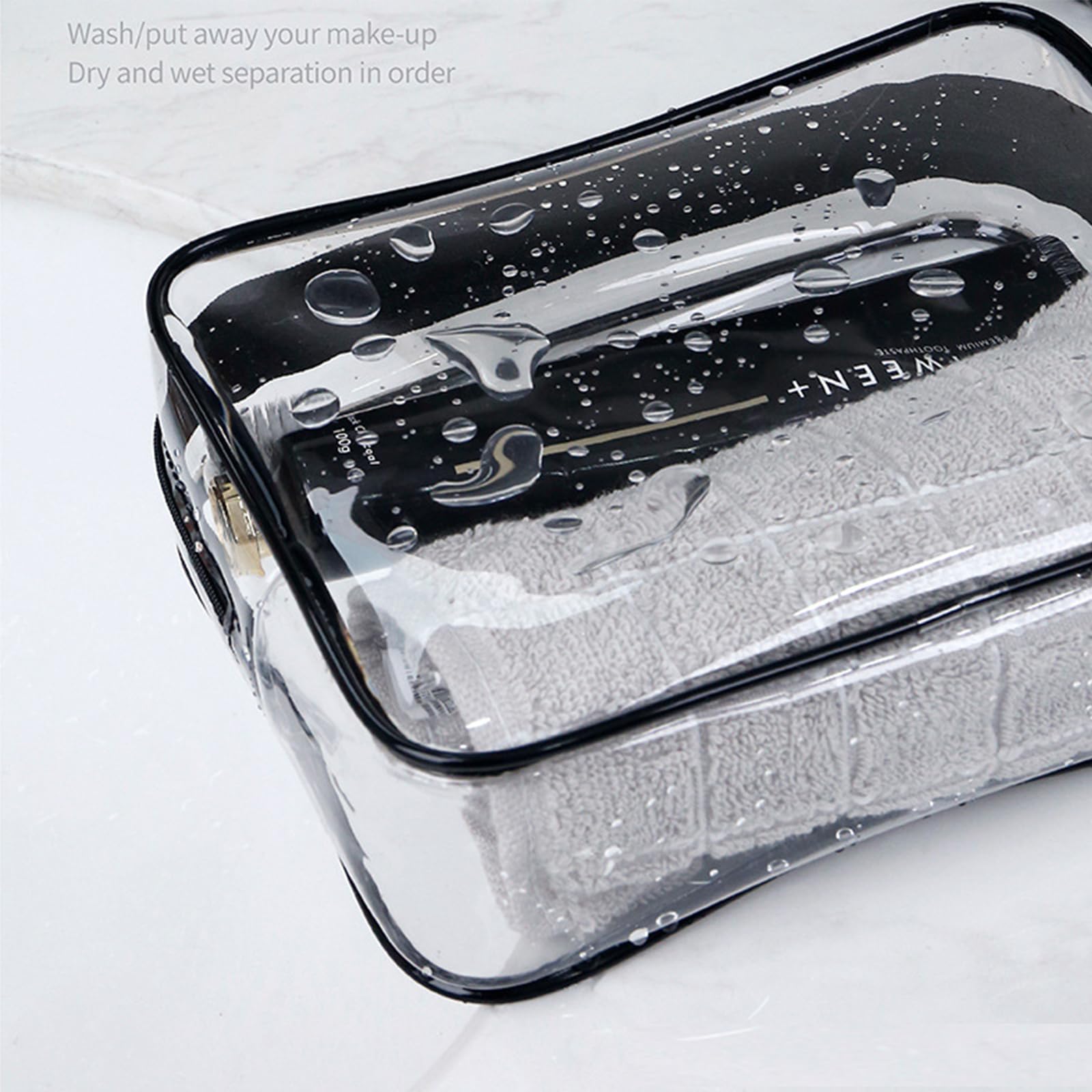 20 Packs Clear Cosmetics Bags for Women Men Waterproof Toiletry Bags PVC Makeup Bags Organizer Case with Zipper for Travel Bathroom (Black)