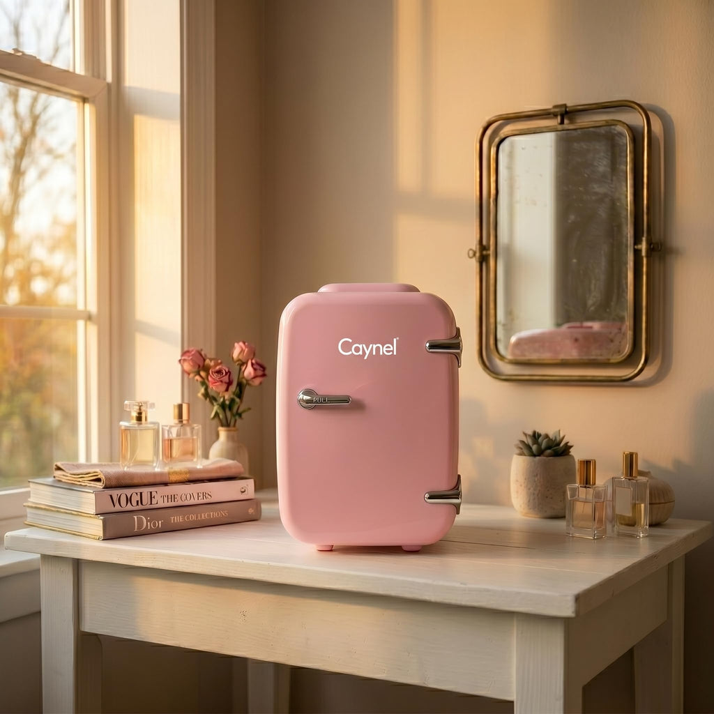 CAYNEL Mini Fridge Portable Thermoelectric 4 Liter Cooler and Warmer for Skincare, Eco Friendly Beauty Fridge For Foods,Medications, Cosmetics, Breast Milk, Medications Home and Travel