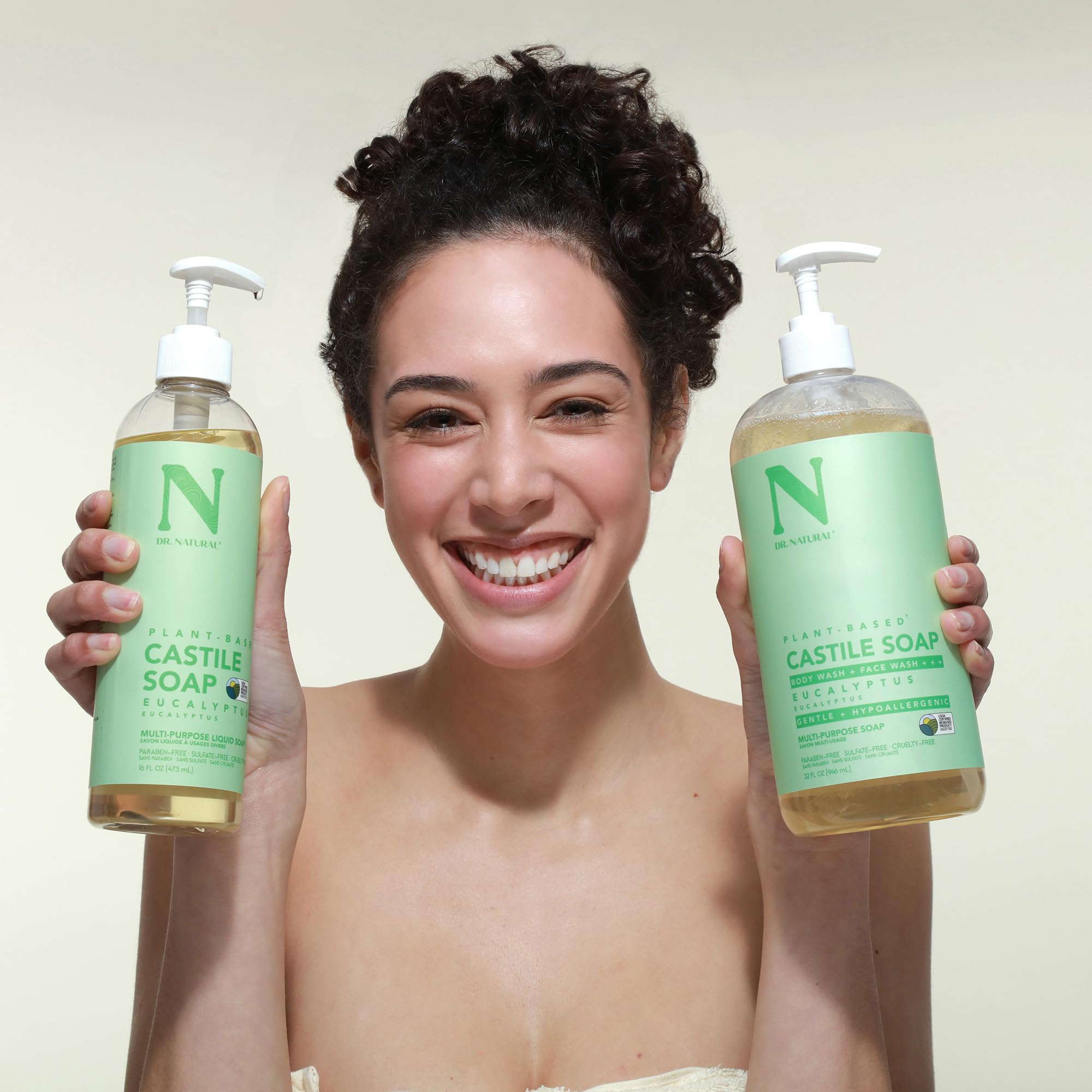 Dr. Natural Castile Liquid Soap - Multi-Use Body Wash, Shampoo and Face Wash - Hydrating Body Soap for Skin, Hair, Pets and Home - Eucalyptus - 32 oz