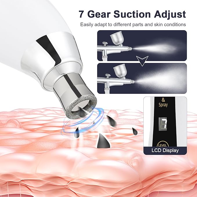 Microdermabrasion Machine, 7 Suction Modes with 9 Diamond Tips and Airbrush