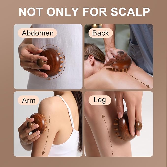Olaemuo Wooden Scalp Massager for Hair Growth｜Full Body Massage Tool｜Scalp Brush｜Gua Sha｜Portable Massage Tool