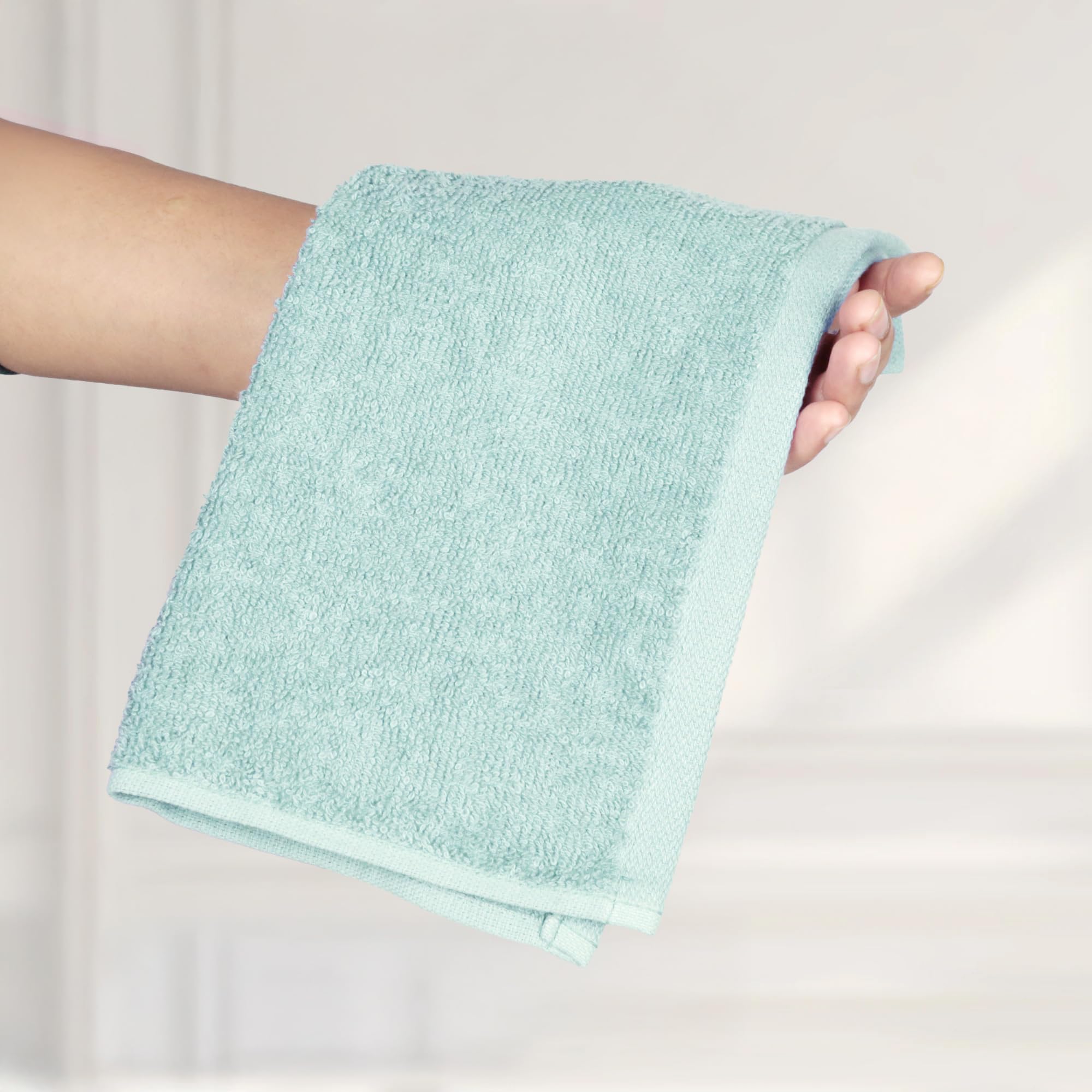 Amazon Basics Highly Absorbent, Soft & Durable 100% Cotton Washcloths for Bathroom, Body and Face, Lightweight, Fast Drying, 12 x 12 inches, Seafoam Green, Ice Blue, White, 24-Pack