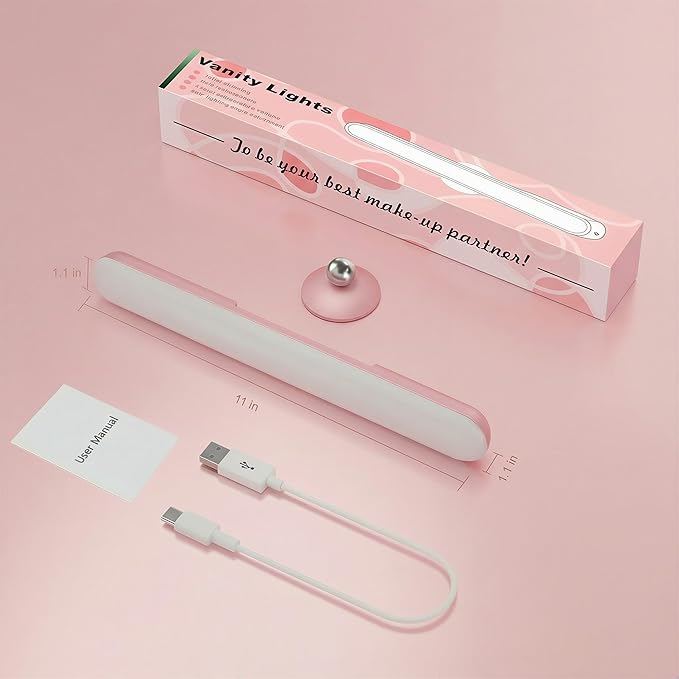 Benreom Wireless Vanity Light for Mirror, Rechargeable LED Bar, Pink