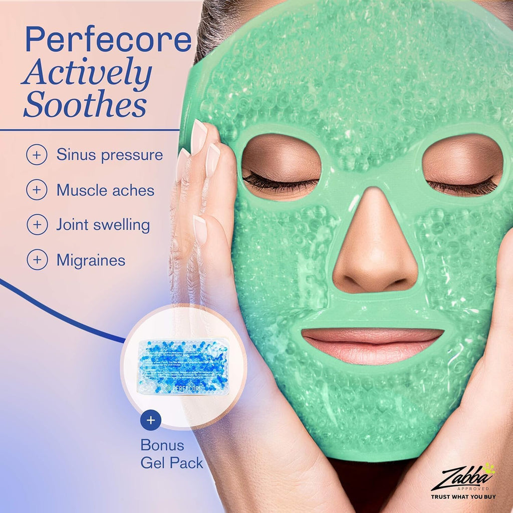 Perfecore Eye Mask Get Rid of Puffy Eyes Migraine Relief, Sleeping, Travel Therapeutic Hot Cold Compress Pack with Cover Gel Beads, Spa Therapy Wrap for Sinus (White)