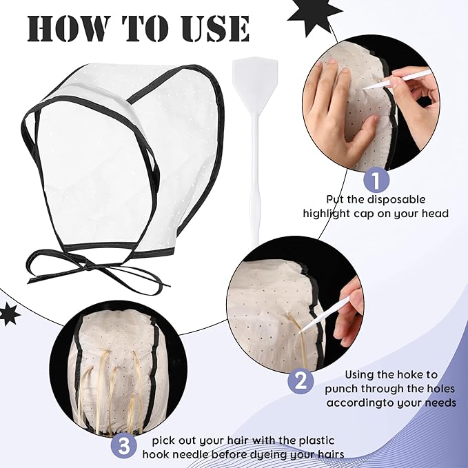 FineCheer Hair Highlighting Cap Frosting Caps Kit Highlight Cap with Plastic Hooks for Hair Coloring Salon Dyeing Hairdressing Tool Kit Supplies(Black)