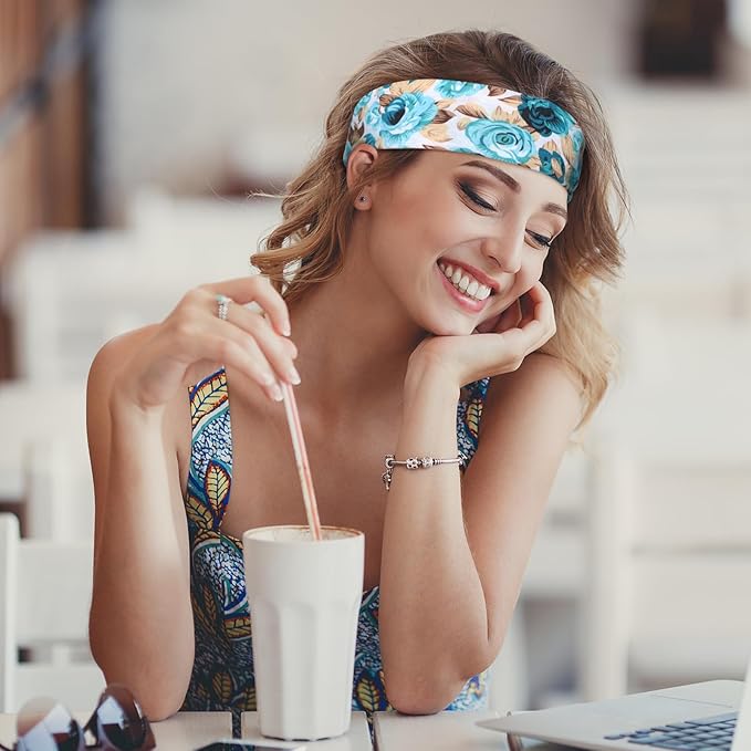 DiyJibb Boho Headbands for Women, 7PCS Fashion Wide Hair Bands for Summer Vacation & Music Festival