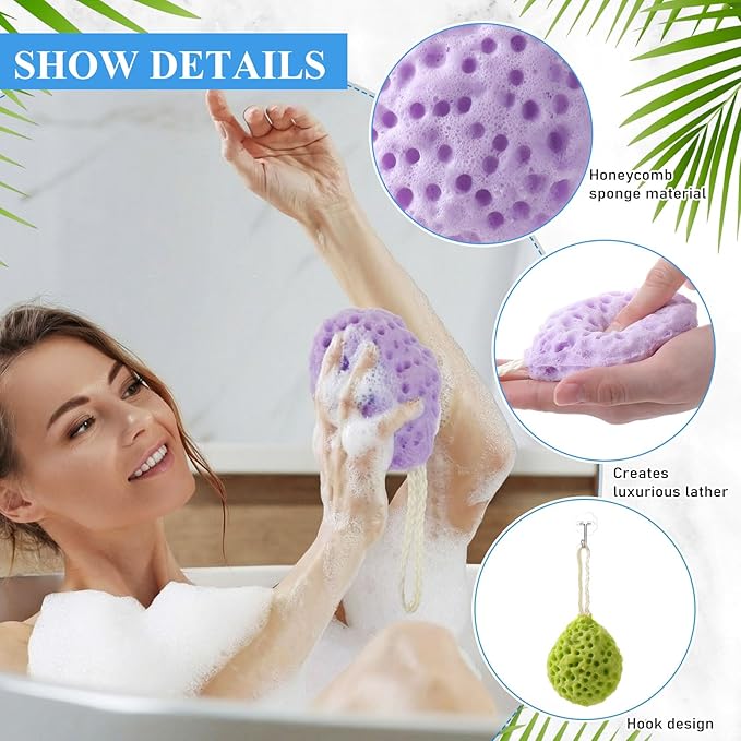 FoldTier 6 Pcs Bath Sponge Deep Cleansing Body Loofah Gentle and Deep Exfoliating Body Scrubber Bath Accessories Men Women Baby Sponge for Bathing Shower (Stylish Color)