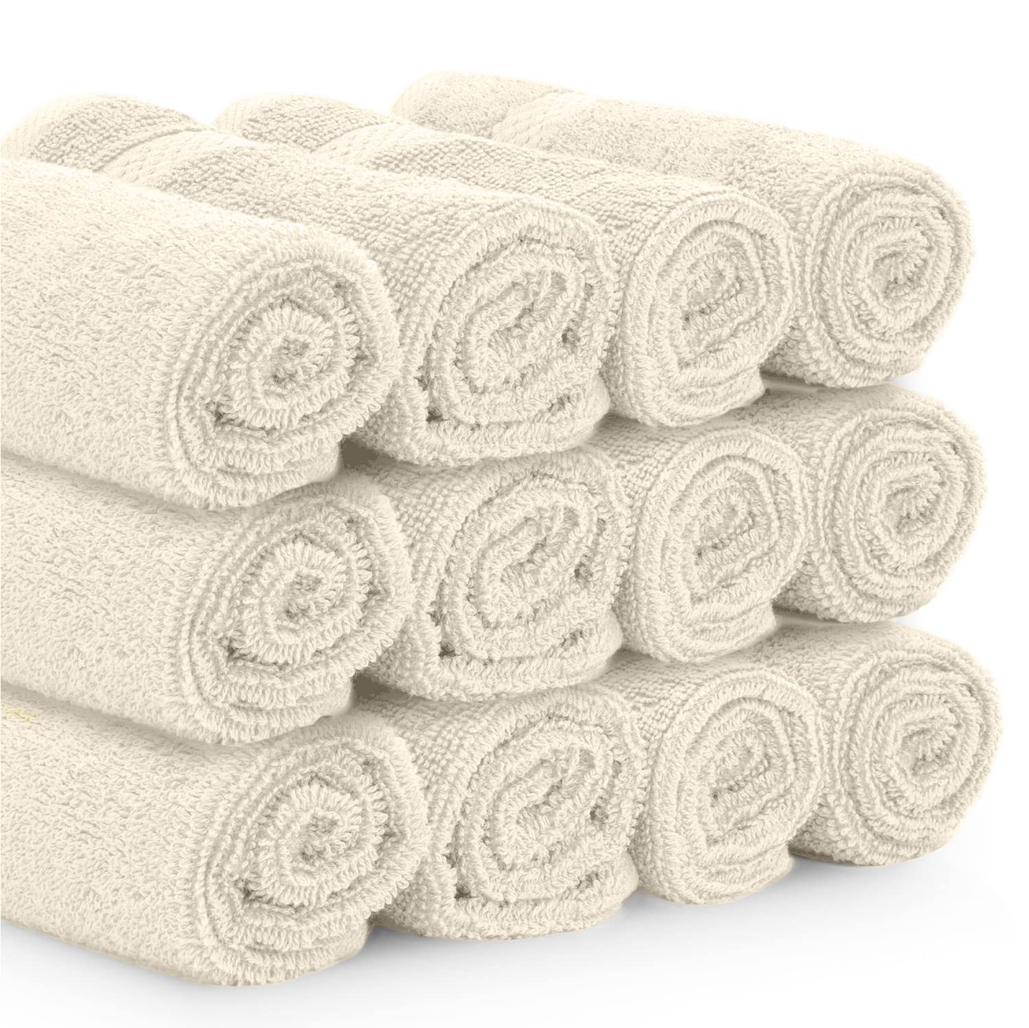 White Classic Luxury Cotton Washcloths 13x13 Inch - 650 GSM Turkish Cotton | Hotel, Spa, Bathroom Face Towel | 12 Pack, Ivory