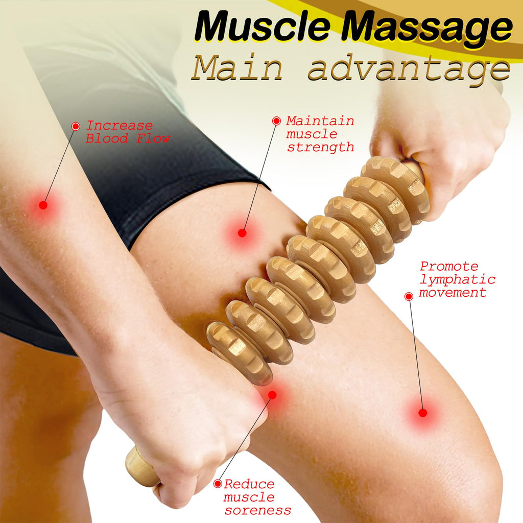 Deston Manual Massager Wooden Handheld Roller Trigger Point Massager Stick for Fascia, Cellulite, Muscle & Abdomen, Body Therapy Massager, Muscle Belly Relief Tool, Natural Wood