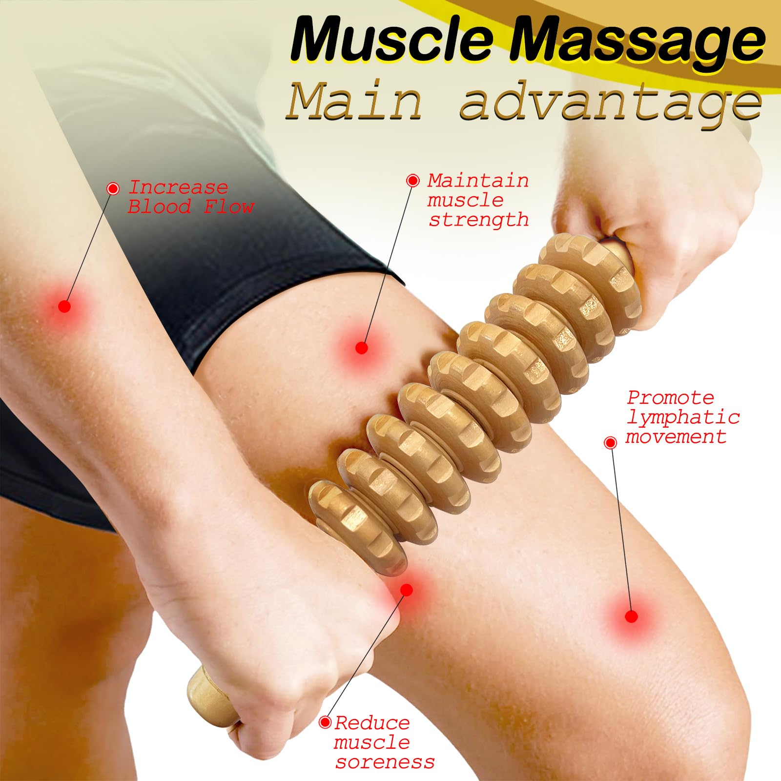 Deston Manual Massager Wooden Handheld Roller Trigger Point Massager Stick for Fascia, Cellulite, Muscle & Abdomen, Body Therapy Massager, Muscle Belly Relief Tool, Natural Wood