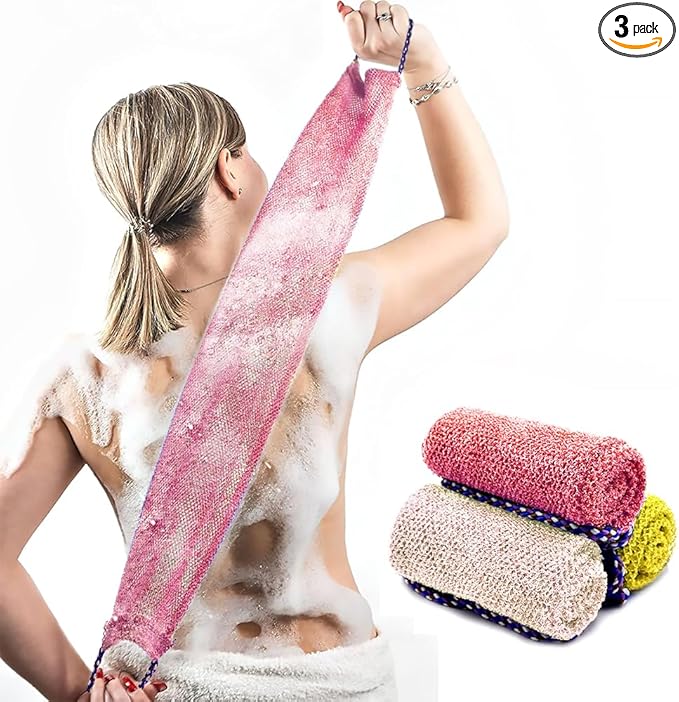 African Net Sponge Authentic - 3 Pcs Exfoliating Net Sponge with Mit Engmaschigem Design for Body & Back Scrubber, 31.5-Inch Long Bath Sponge for Shower, Skin Smoothing Washcloth (Pink, Yellow, White)