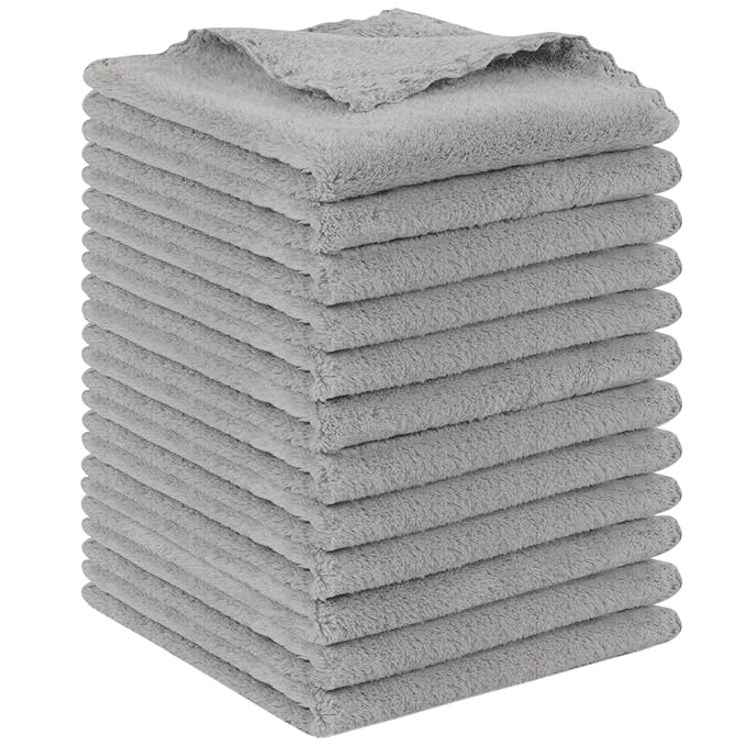 SUNLAND Microfiber Face Cloth Reusable Makeup Remover Facial Cleansing Towel Ultra Soft Face Washcloth 12inchx12inch 12 Pack Grey