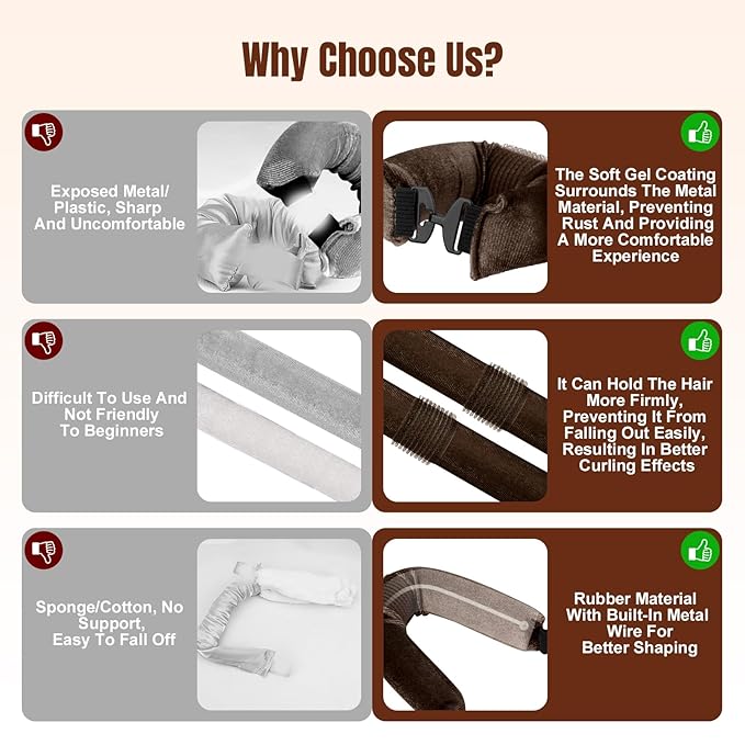 TULOBI 3 Pcs Heatless Curls Overnight - Velvet Heatless Hair Curler with Satin Scarf, Overnight Jumbo Rods, Blowout Hair Curlers to Sleep in for Fine/Thick/Long Hair (Brown)