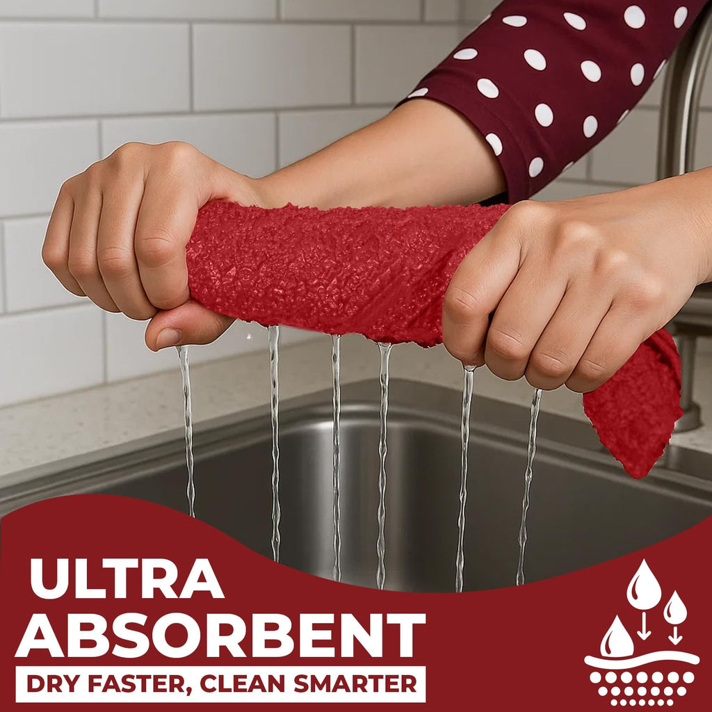 DAN RIVER Red Kitchen Towels, 12 Pack, 16x26 Inches Absorbent Dish Towels
