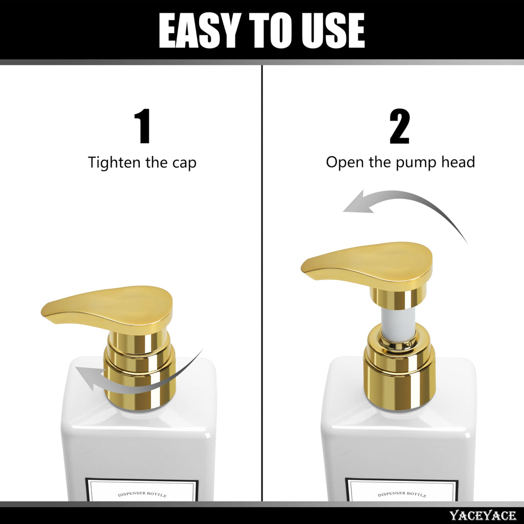 White Shampoo Bottles with Gold Pump, YACEYACE 16.9oz Set of 3 Empty