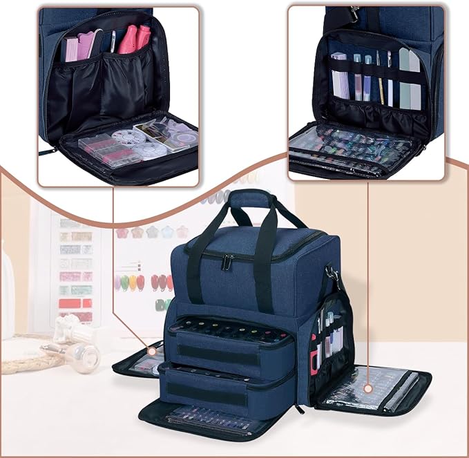 Nail Polish Organizer Case Holds 80 Bottles (15ml - 0.5 fl.oz) and a Nail Lamp,Nail Polish Case with 2 Removable Bags and Tools Storage Sections Blue