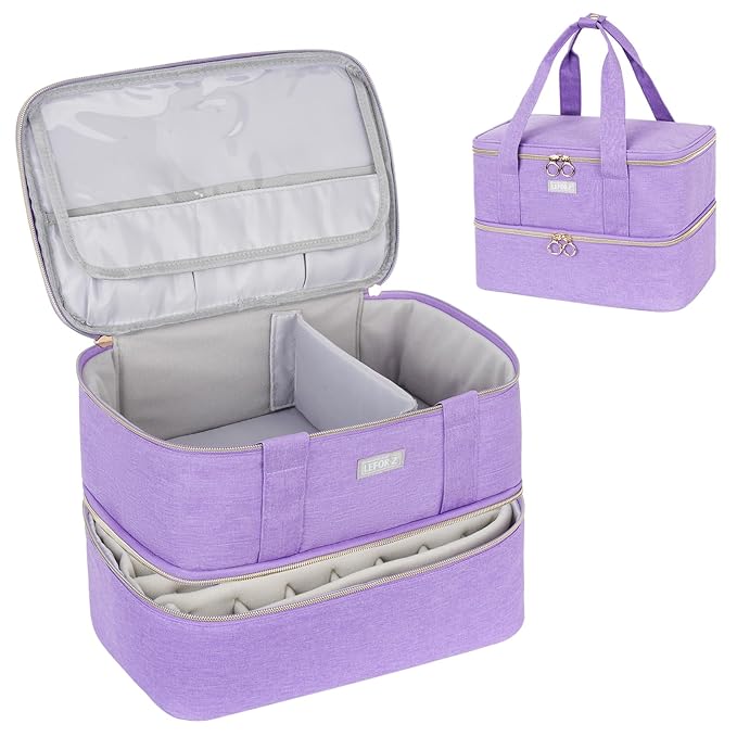 Nail Polish Organizers and Storage,Double-Layer Nail Polish Carrying Case Bag Holds 40 Bottles(15ml-0.5 fl.oz) and Nail Lamp,Nail Supplies