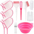 YOOVR 19PCS Hair Bleach Highlighting Kit with Hair Dye Brush and Bowl Set Color Whisk, Highlight Frosting Cap with Hook, Gloves Capes, Home Use Salon Tools for Hair Bleaching Coloring Dying (Pink)