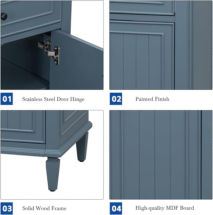 Harper & Bright Designs 24" Bathroom Vanity with Sink, Free Standing Single Basin Vanity Set with Tip-Out Drawer, 2 Drawers, and One Door, Storage Cabinet with Ceramic Basin for Bathroom, Blue Grey