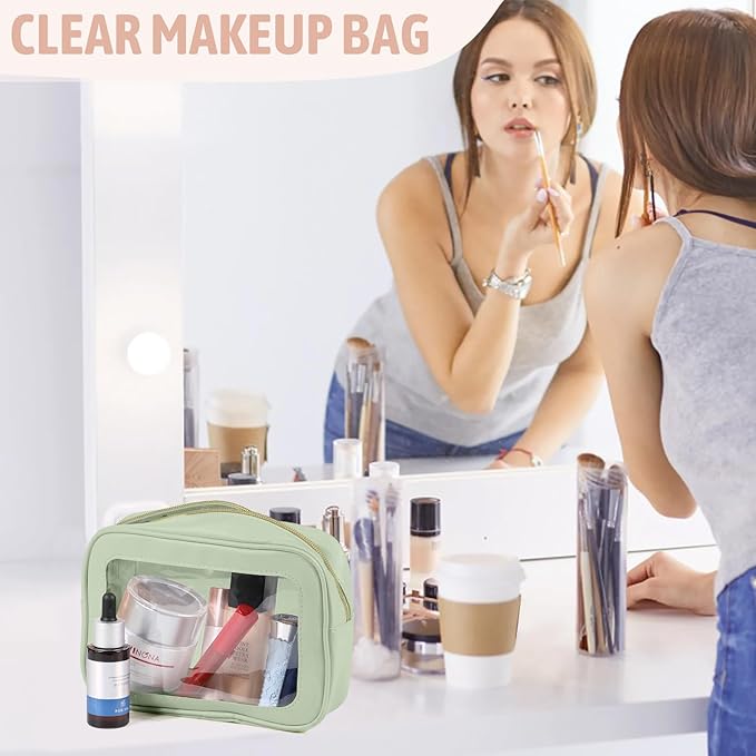 YOPCDJ 6PCS Clear Toiletry Bag,TSA Approved Travel Pouch with Zipper for Cosmetics and Toiletries，Diaper Bag Organizer Pouch Set, Purse Organizer and Clear Car Bag for Women and Kids