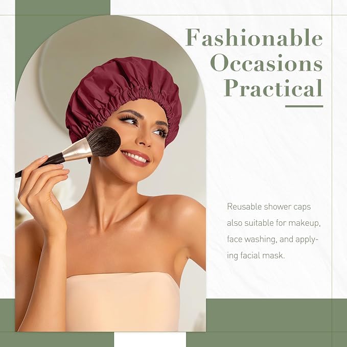 Edoneery Reusable Shower Caps for Women, Waterproof Long Hair Bonnet