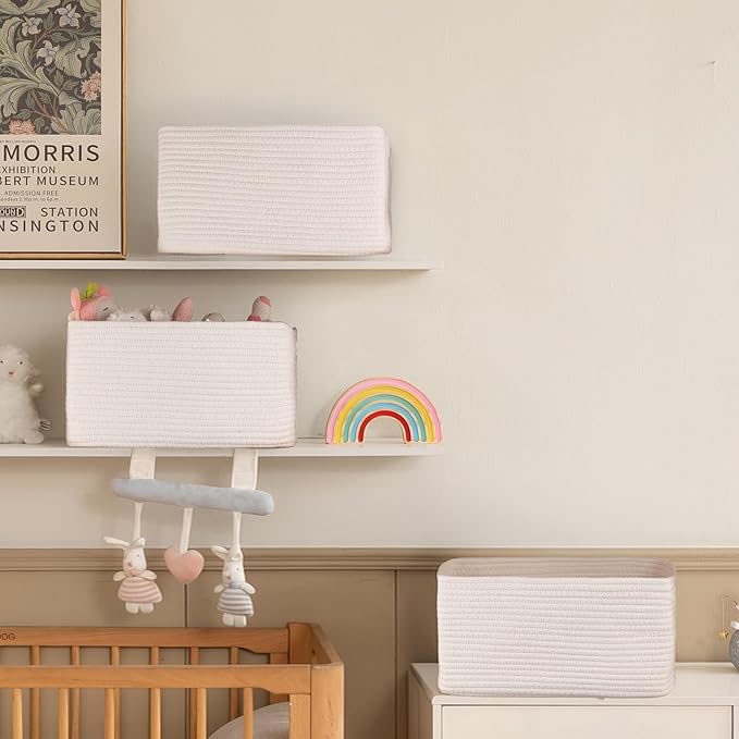 SIXDOVE 4 Pack Storage Baskets for Organizing, Woven Baskets for Shelves - Perfect for Toys, Books, Towels, and Clothes, Durable Gift Basket Bins Toy Storage, 15.7''Lx11.8''Wx7.8''H, White