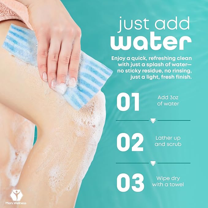 No Rinse Washing/Bathing Wipes - Just Add Water - Shower Cleansing Sponge/Wipes - Original Latherz - Soap Infused Dry Shower - Bulk 4 Pack of 25 Cloths (100 Total) - By Latherz
