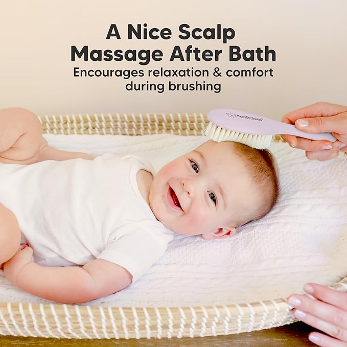 Wooden Baby Hair Brush - Cradle Cap Baby Brush with Soft Goat Bristles, Perfect Gentle Scalp Newborn Comb for Infant, Girls, Boys, Bath Essentials (Thistle, Regular)