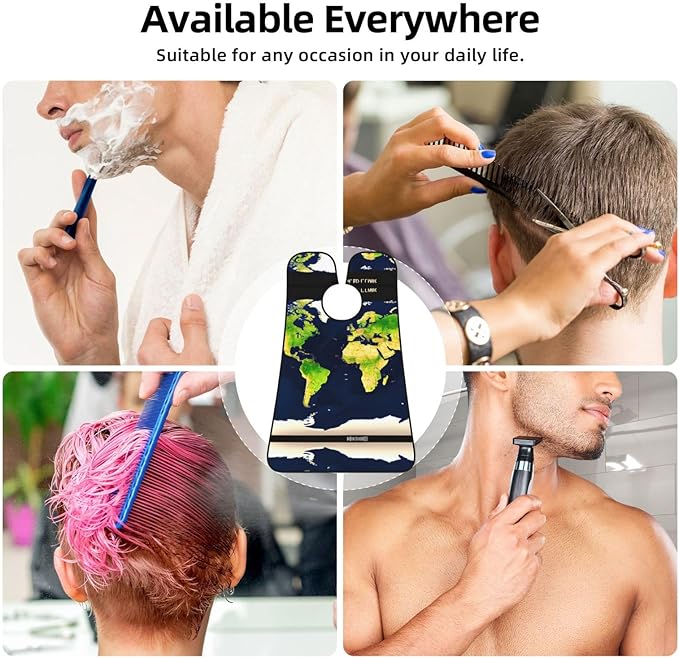 NOUZU World Map Print Beard Bib Apron For Men, Beard Hair Catcher For Men Shaving Trimming,Beard Cape Cloth