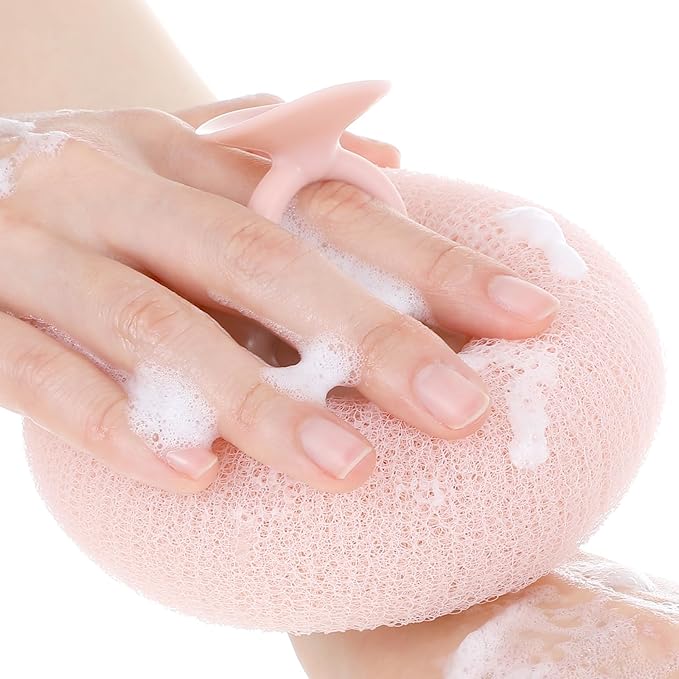 Ptwola 2 Pcs Soft Sunflower Suction Cup Bath Exfoliating Sponge Ball Bath Body Brush Mesh Bath Sponge Cleaning Scrubber Bath Sponge Brush with Comfortable Non-Slip Handle