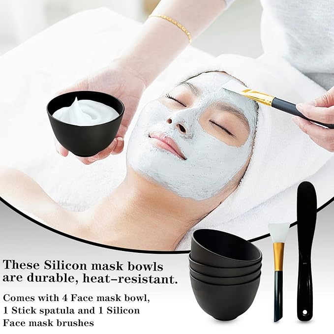 6Pcs Silicone Mixing Bowls, Silicone Bowls for Facials, DIY Face Mask Mixing Bowl for Home Salon Spa Face Skin Applicator Bowl, Black